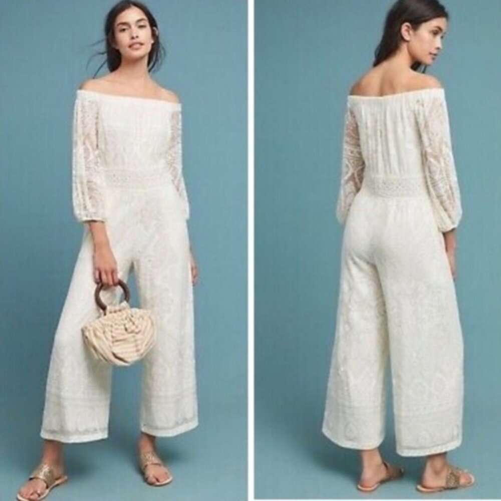 FARM Rio Cream Lace Off-Shoulder Jumpsuit